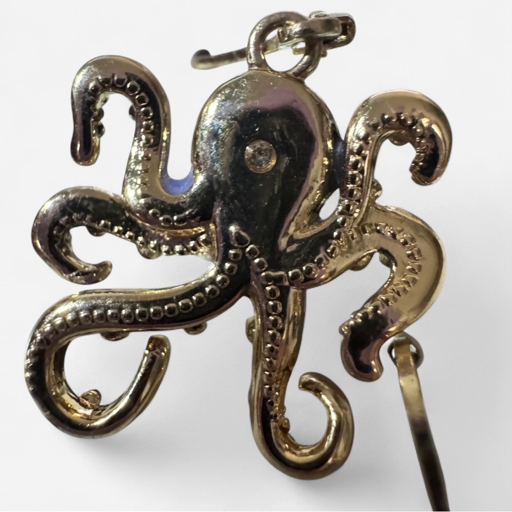 NWT Napier Gold Tone Purple Enamel Ocean World Octopus Drop Earrings - Picture 5 of 5